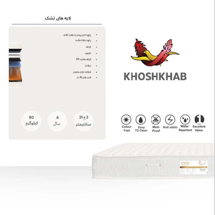تشک خوشخواب مدل دایانا دونفره سایز 180x200 سانتی متر