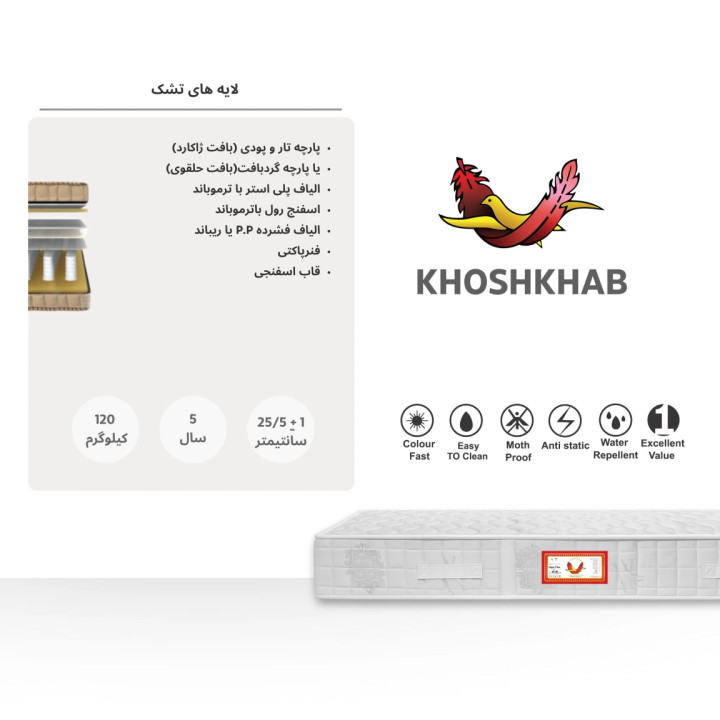 تشک خوشخواب مدل سوپر کلاس هارد یکنفره سایز 140x200 سانتی متر